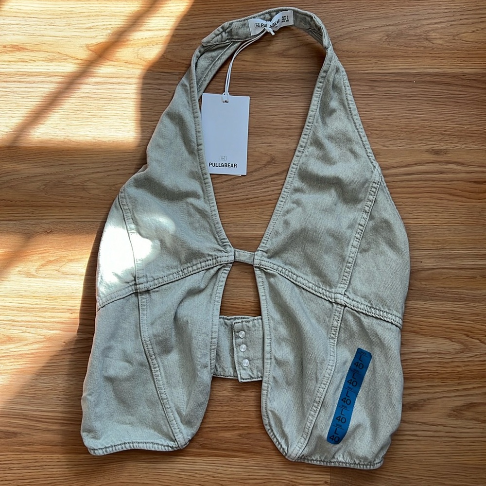 Gray halter denim top